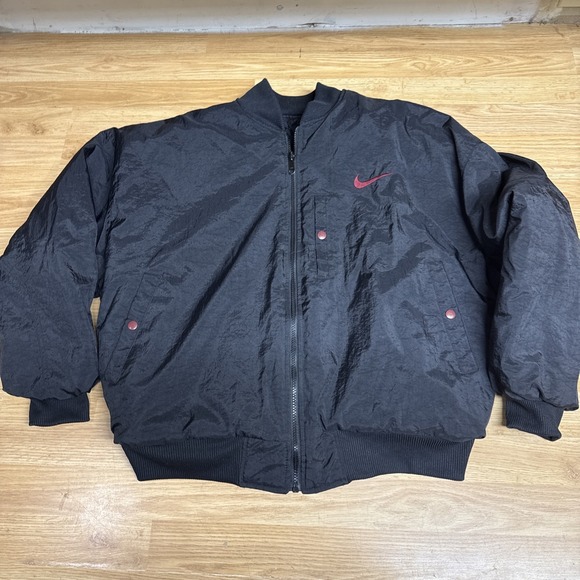 Vintage Nike Reversible Quilted Puffer Bomber Jacket Size Med 90s Swoosh Black - Picture 5 of 10
